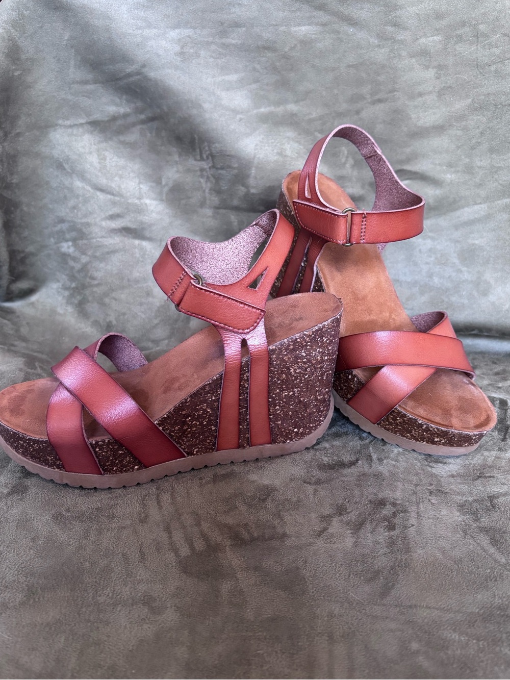 BJORNDAL Cognac Leather Strappy Cork Wedge Sandals Adjustable Ankle Straps SZ 7 - Picture 13 of 16